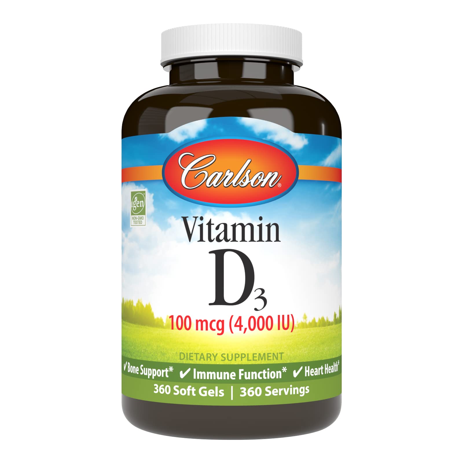 Carlson Vitamin D3 4000 IU Soft Gels – Immune & Bone Health (360 Softgels)