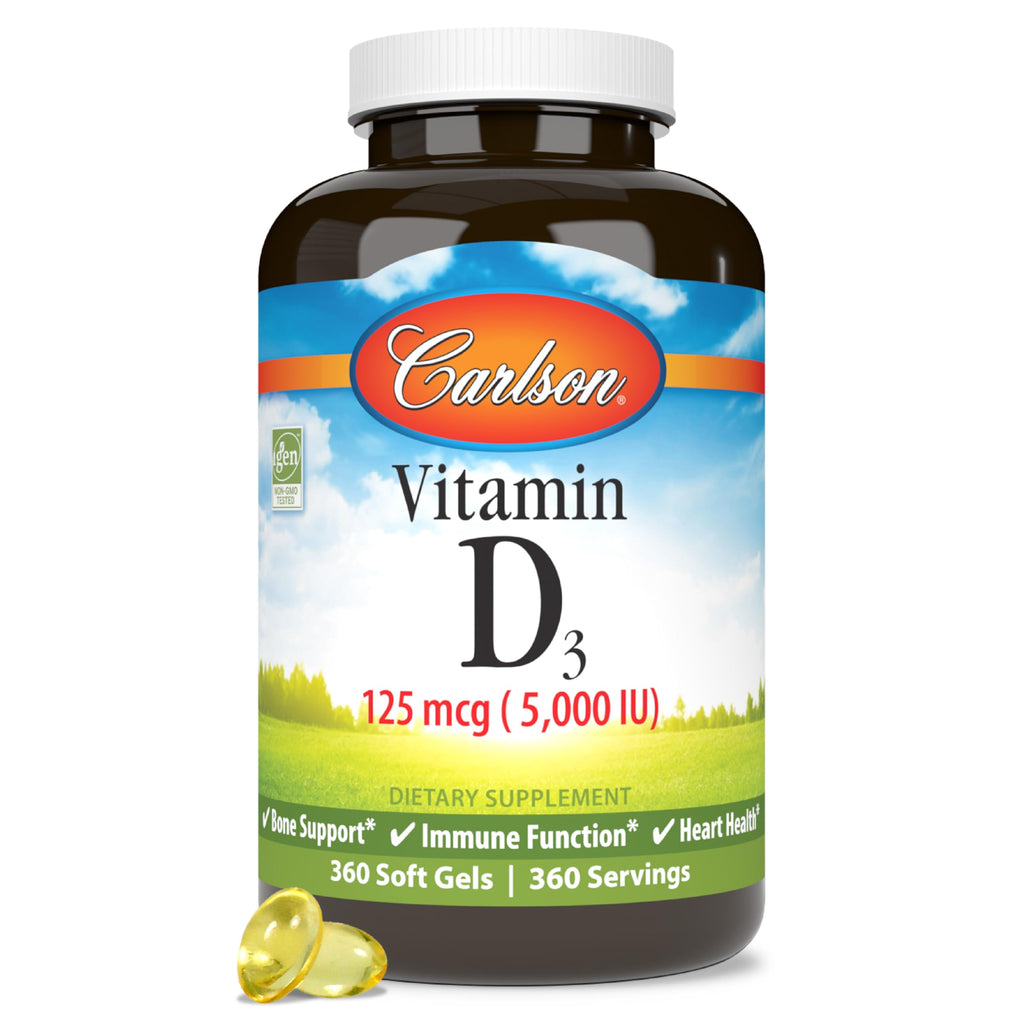 Carlson Vitamin D3 5000 IU Soft Gels – Bone & Muscle Health (360 Softgels)