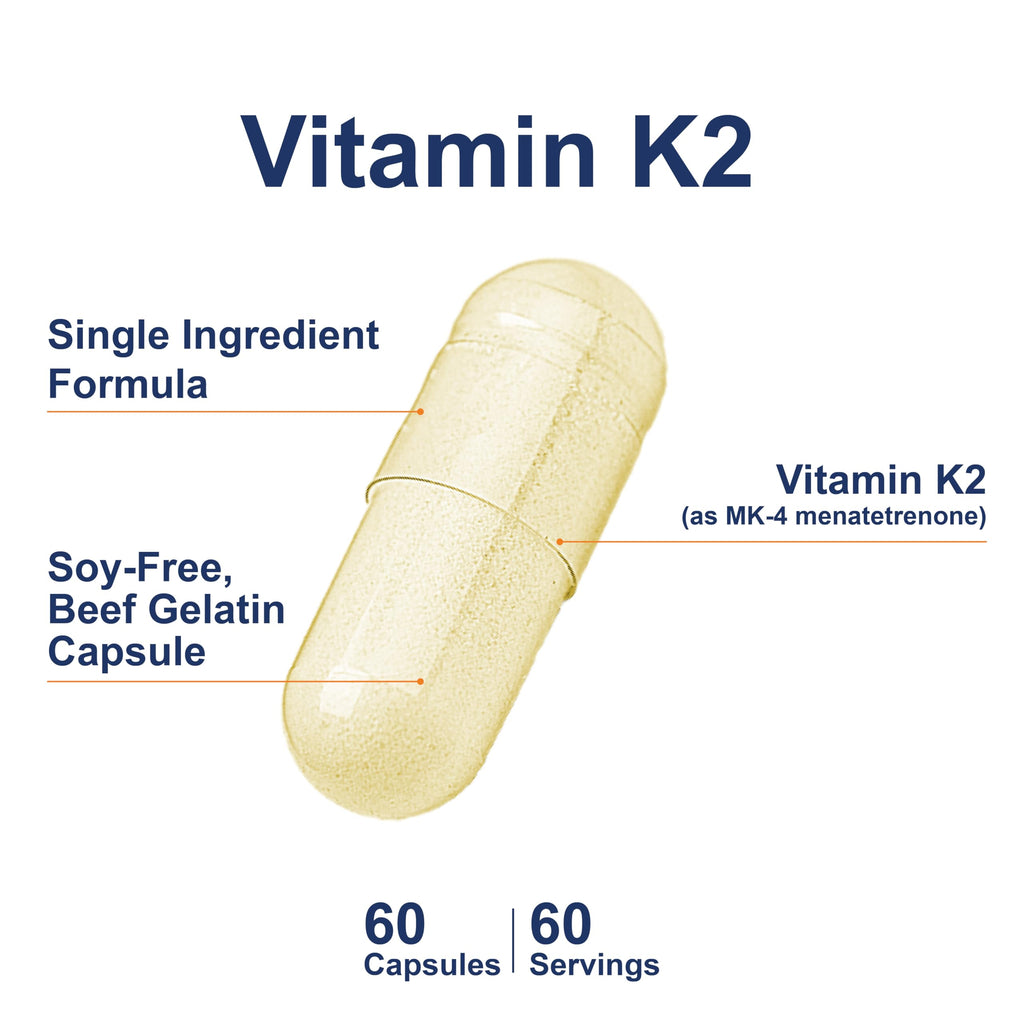 Carlson Vitamin K2 MK-4 (Menatetrenone) – 60 Soy-Free Capsules, Bone & Heart Health
