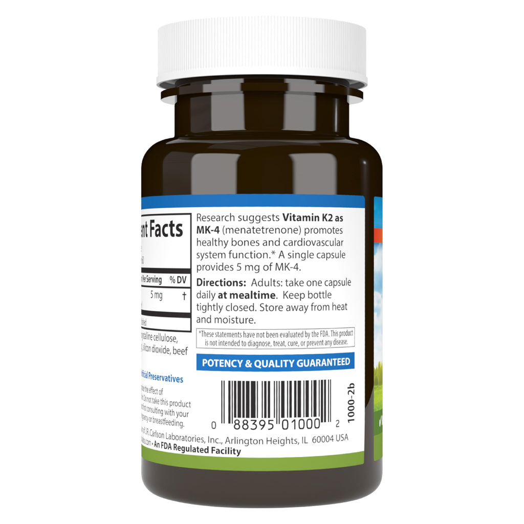 Carlson Vitamin K2 MK-4 (Menatetrenone) – 60 Soy-Free Capsules, Bone & Heart Health