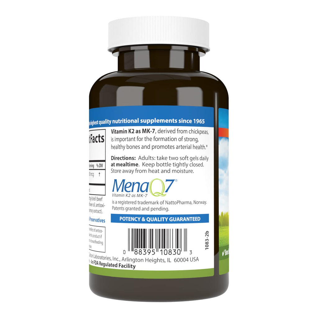 Carlson - Vitamin K2 MK-7 (Menaquinone), 180 mcg, Bone Support, Calcium Bioavailability, K2 Vitamin, Vitamin K-2, 180 Softgels