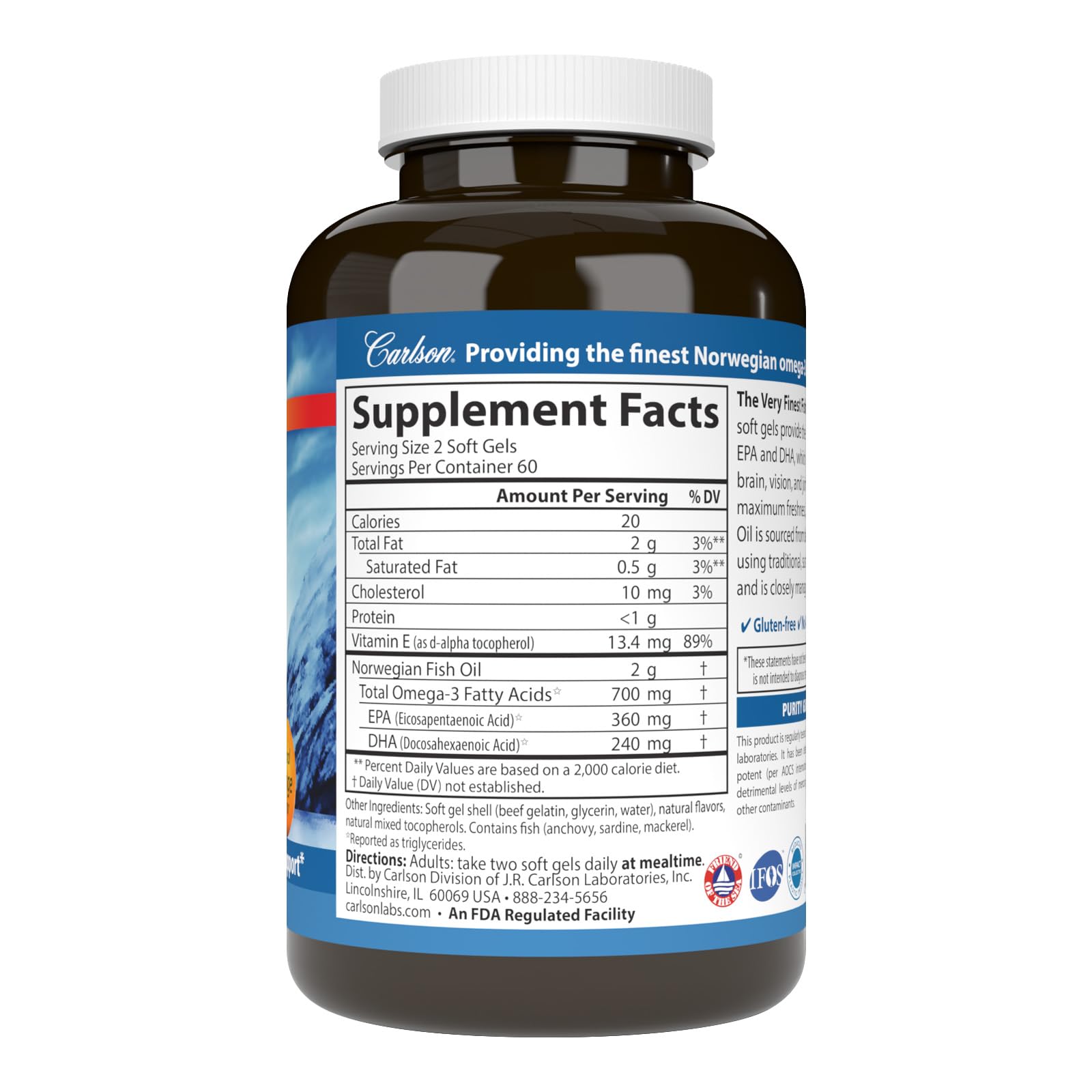 Carlson The Very Finest Fish Oil - 700 mg Omega-3s, Norwegian, Wild-Caught, 120 Softgels
