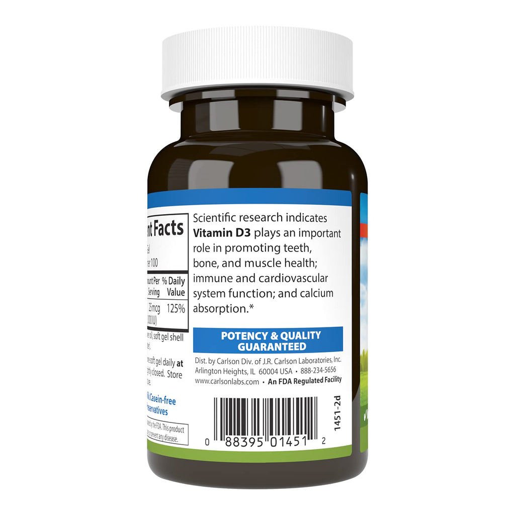Carlson Vitamin D3 1000 IU Soft Gels | Bone & Muscle Health | 100 Soft Gels