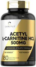 Carlyle Acetyl L-Carnitine HCl 500mg | 180 Count Capsules | Non-GMO & Gluten Free | Advanced Athlete Formula
