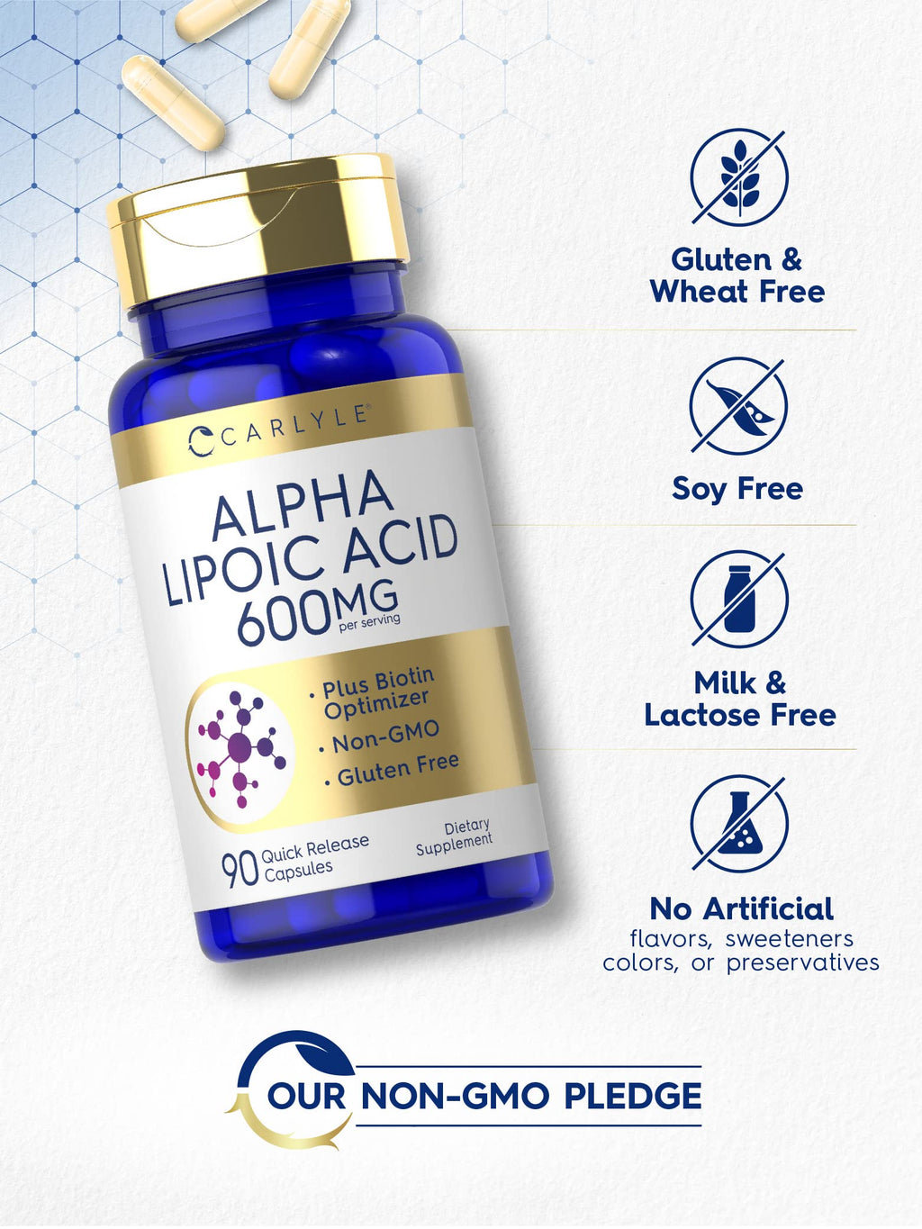 Carlyle Alpha Lipoic Acid 600mg + Biotin Optimizer | 90 Capsules | Non-GMO & Gluten Free