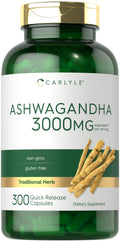 Carlyle Ashwagandha 3000mg - 300 Capsules for Women & Men - Non-GMO & Gluten Free