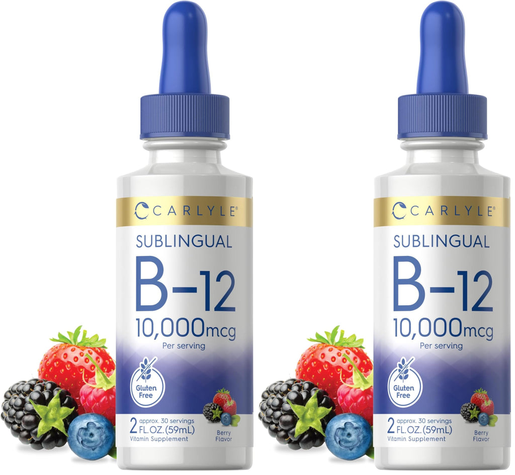 Carlyle Vitamin B12 Sublingual Liquid Drops 10,000 mcg - 2 fl oz | Vegetarian, Non-GMO, Gluten Free (Pack of 2)
