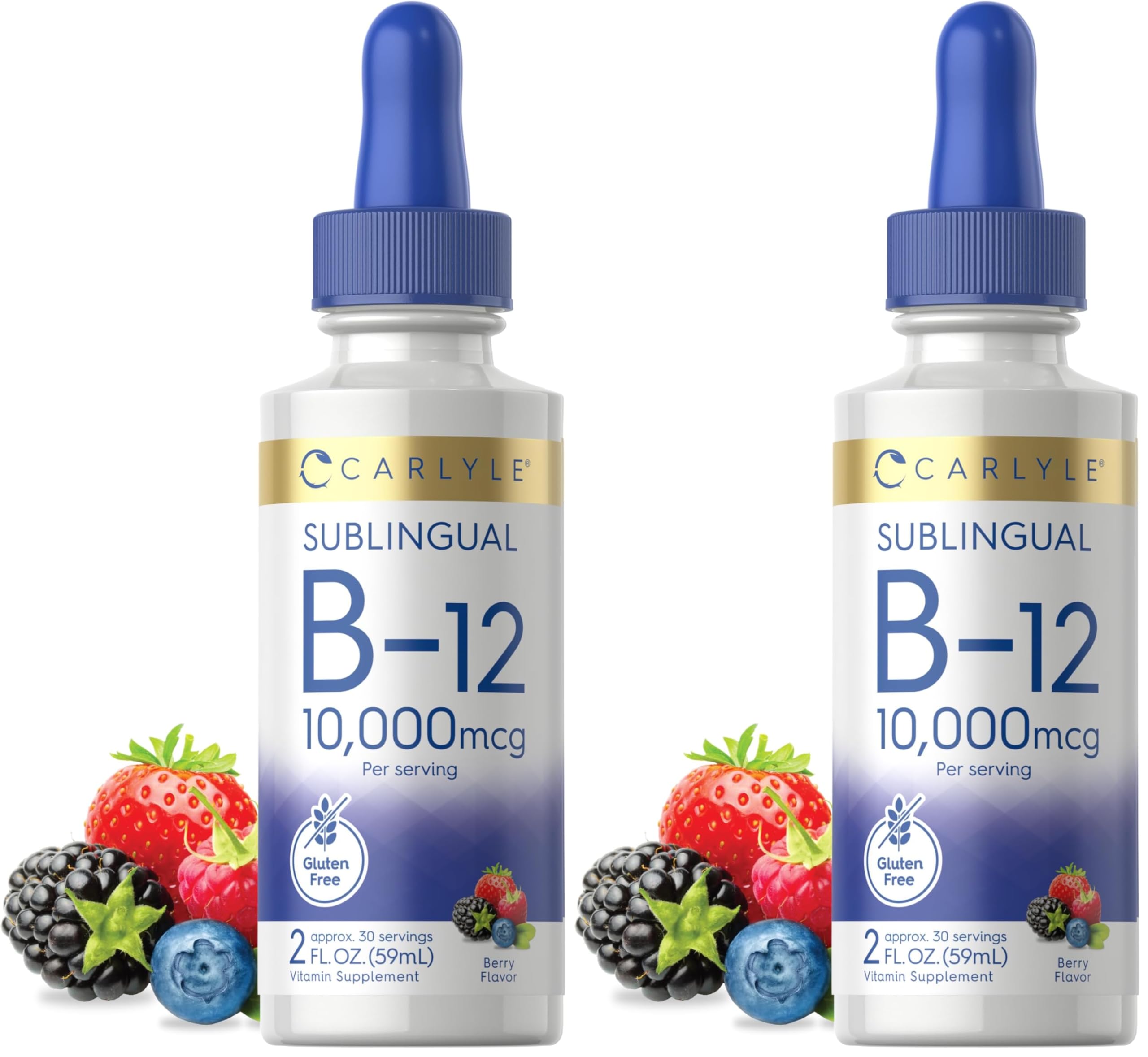 Carlyle Vitamin B12 Sublingual Liquid Drops 10,000 mcg - 2 fl oz | Vegetarian, Non-GMO, Gluten Free (Pack of 2)