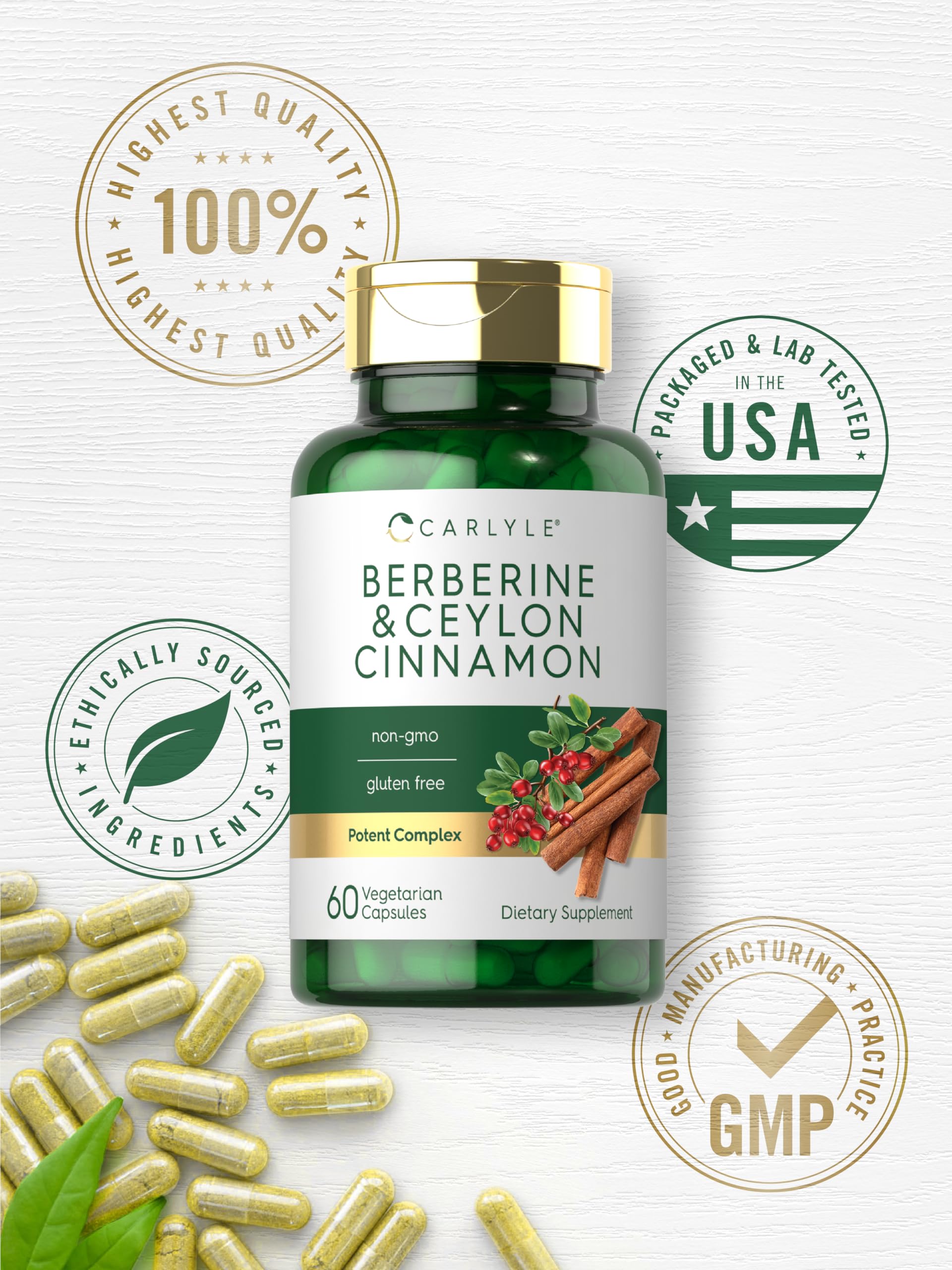 Carlyle Berberine with Ceylon Cinnamon - 2000mg Complex, 60 Capsules | Vegetarian, Non-GMO, Gluten Free