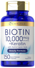 Carlyle Biotin 10000mcg | 150 Caps | Keratin Beauty Formula | Non-GMO