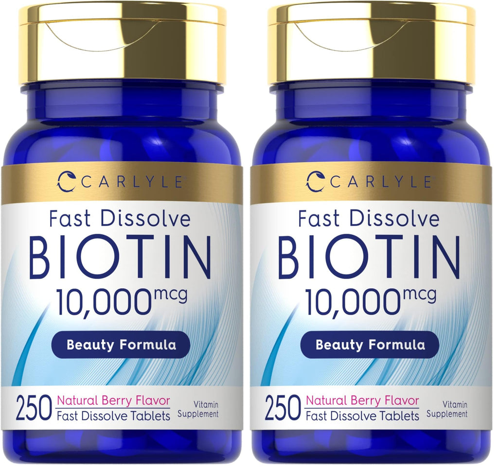 Carlyle Biotin 10000mcg | 250 Fast-Dissolve Tablets | Pack of 2