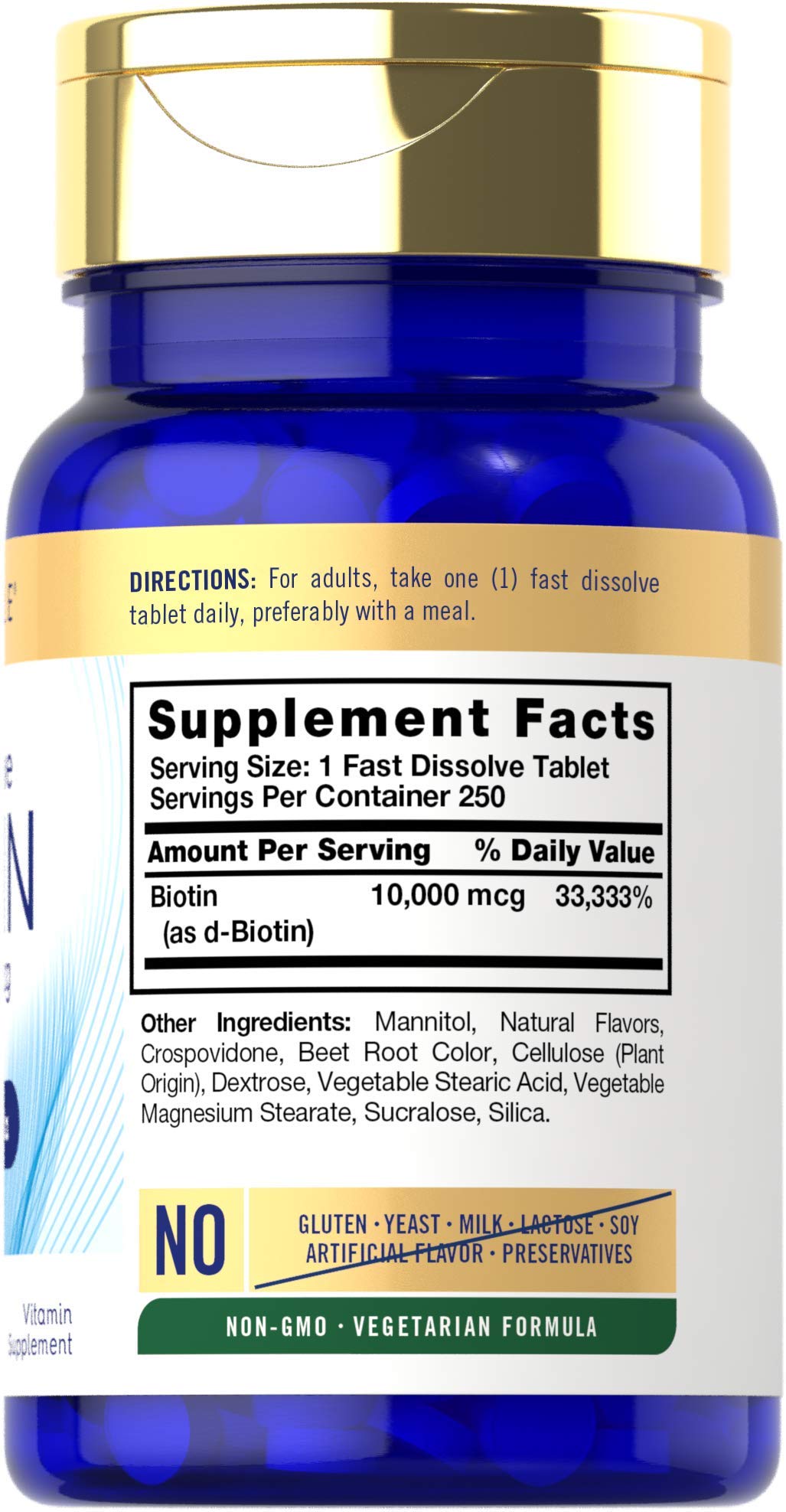 Carlyle Biotin 10000mcg | 250 Fast-Dissolve Tablets | Pack of 2