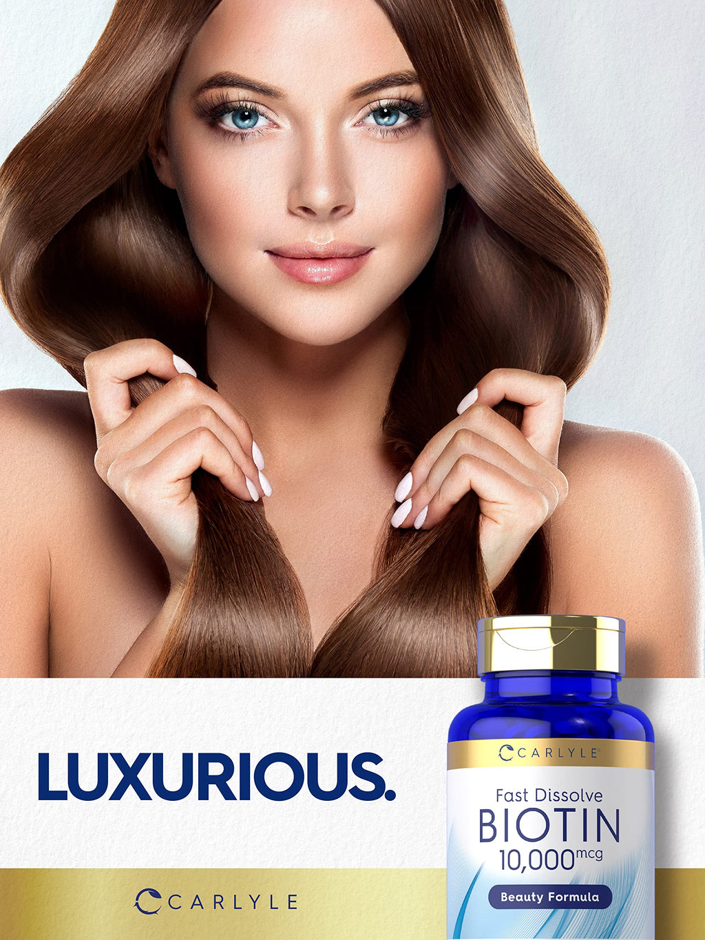 Carlyle Biotin 10000mcg | 250 Fast-Dissolve Tablets | Pack of 2