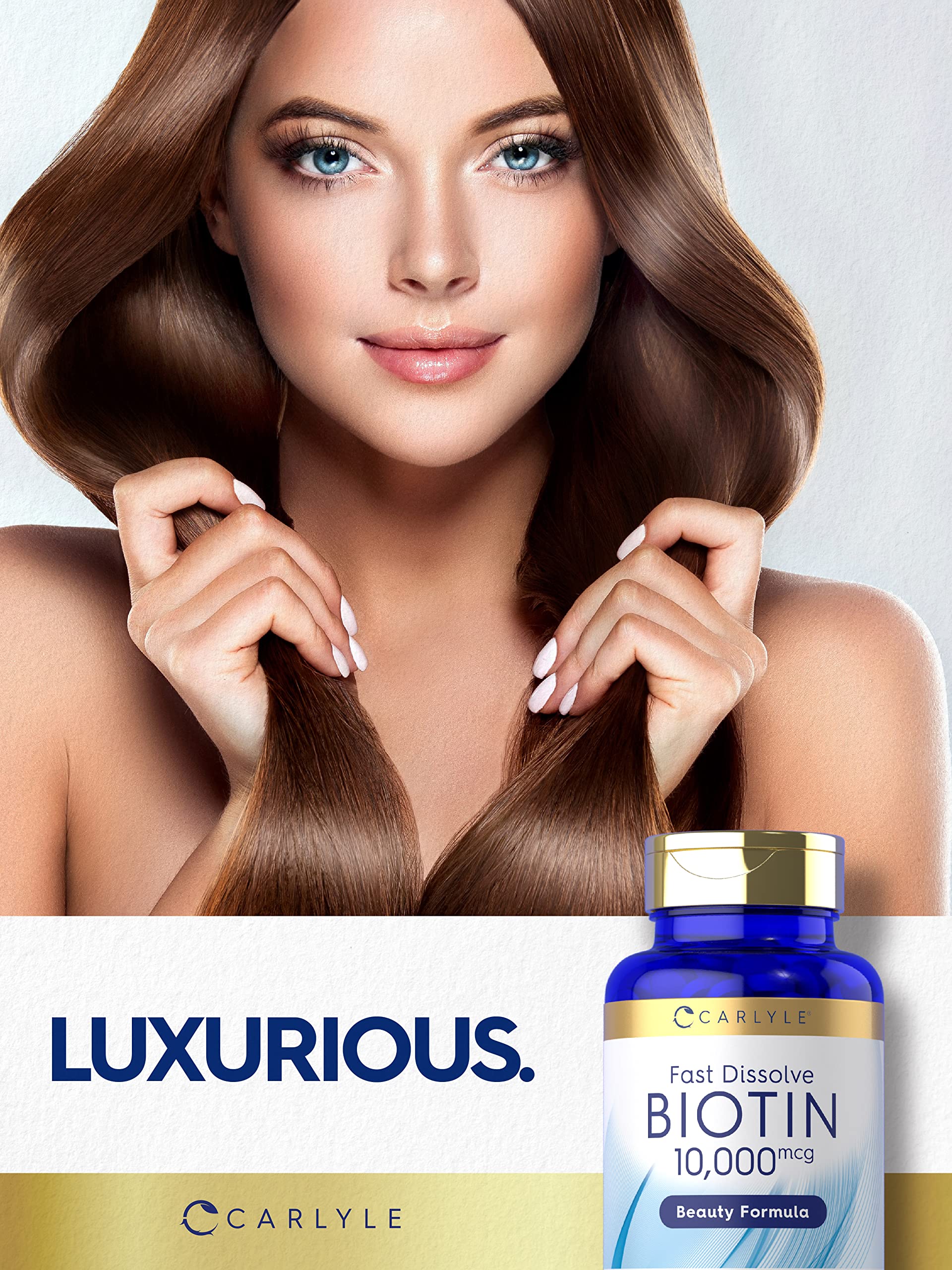 Carlyle Biotin 10000mcg | 250 Fast-Dissolve Tablets | Pack of 2