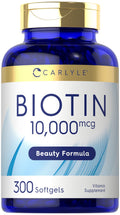 Carlyle Biotin 10000mcg | 300 Softgels | Max Strength | Non-GMO, Gluten Free Supplement