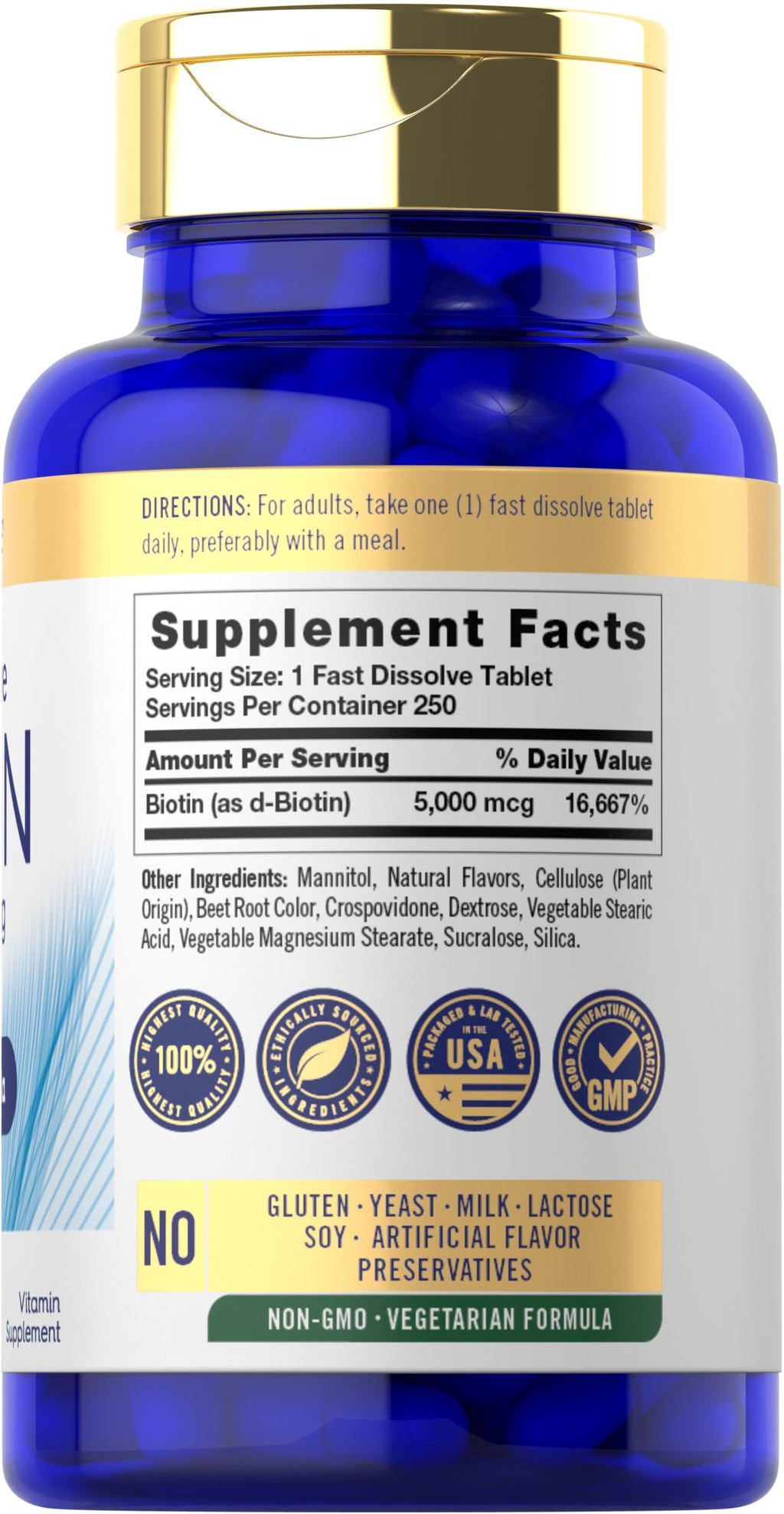 Carlyle Biotin 5000mcg – 250 Fast-Dissolve Tablets | Vegetarian, Non-GMO, Gluten Free