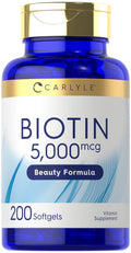 Carlyle Biotin 5000mcg Softgels – 200 Count | Hair, Skin & Nails Vitamin | Non-GMO, Gluten Free
