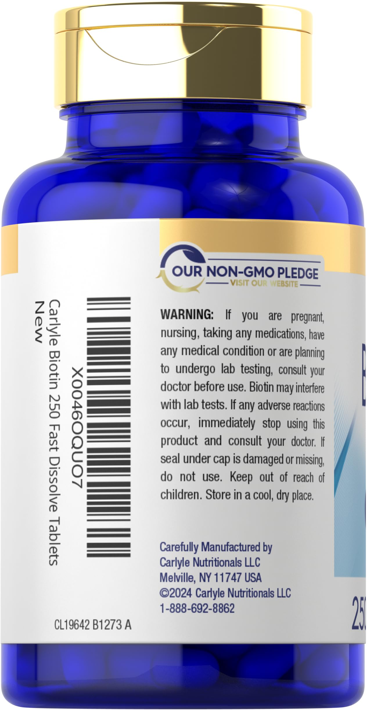 Carlyle Biotin 5000mcg – 250 Fast-Dissolve Tablets | Vegetarian, Non-GMO, Gluten Free