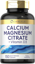 Carlyle Calcium Magnesium Citrate with Vitamin D3 – 150 Capsules (Non-GMO, Gluten Free)