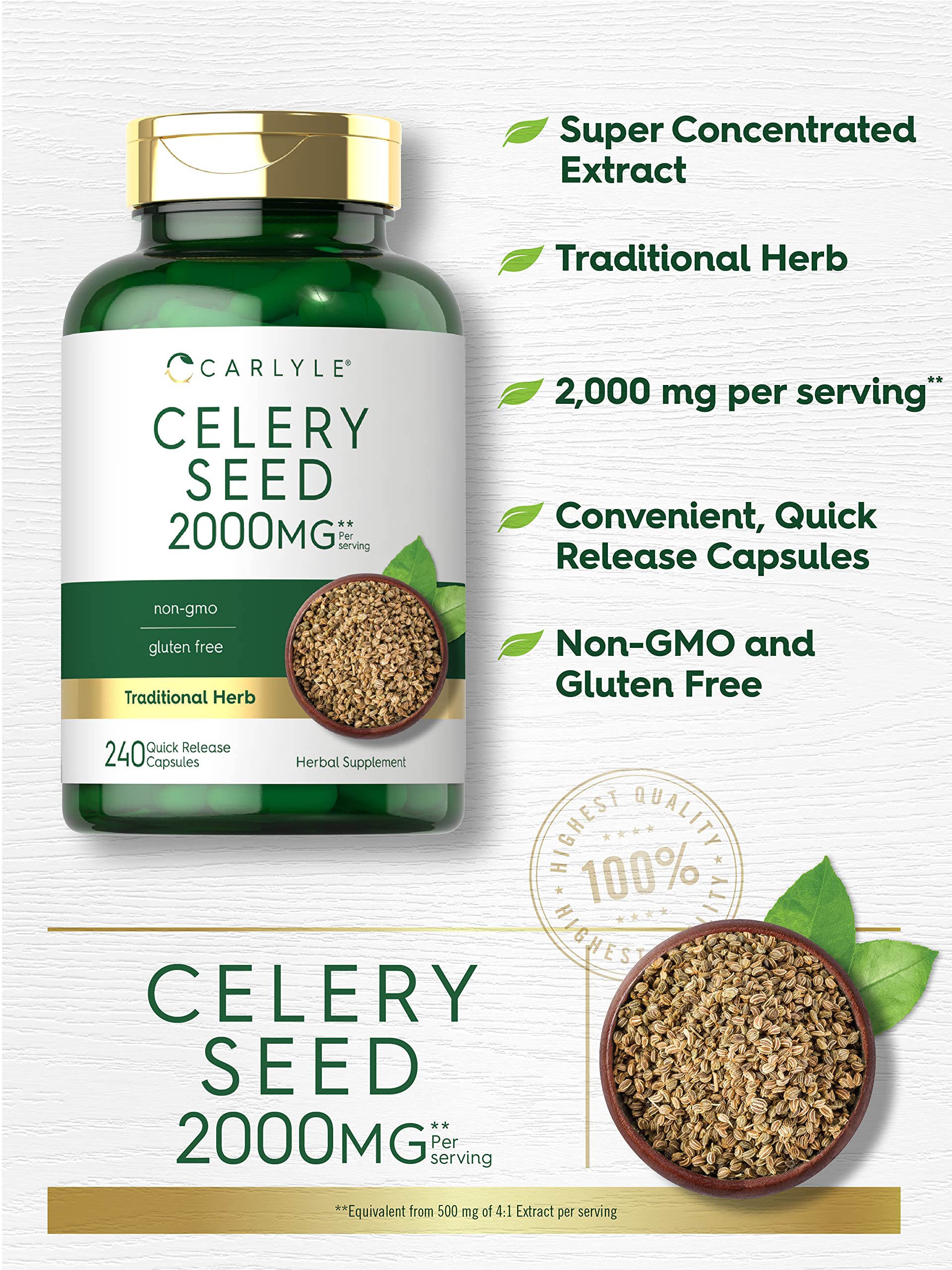 Carlyle Celery Seed Extract Capsules - 2000mg, 240 Count | Non-GMO & Gluten Free