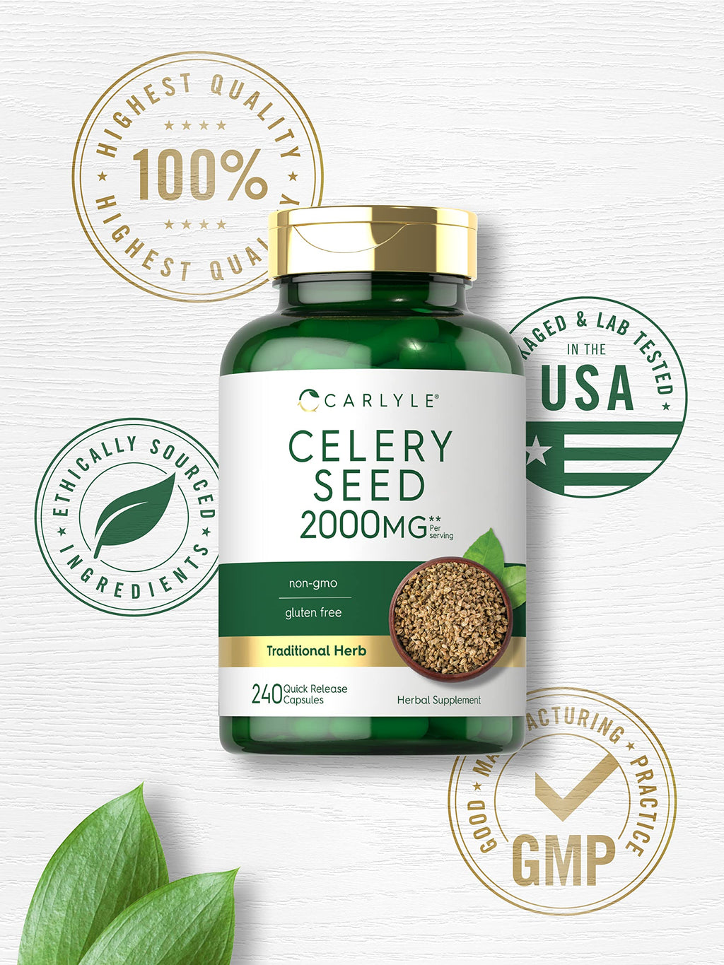 Carlyle Celery Seed Extract Capsules - 2000mg, 240 Count | Non-GMO & Gluten Free