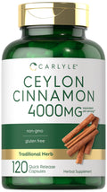 Carlyle Ceylon Cinnamon Capsules 4000 mg | 120 Count | Non-GMO & Gluten Free Supplement