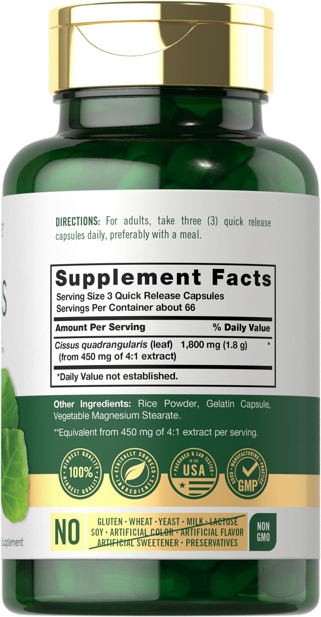 Carlyle Cissus Quadrangularis 1800mg | 200 Capsules | Non-GMO & Gluten Free
