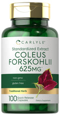Carlyle Coleus Forskohlii Capsules | 625mg | 100 Count | Non-GMO & Gluten Free Standardized Extract | Forskolin Supplement