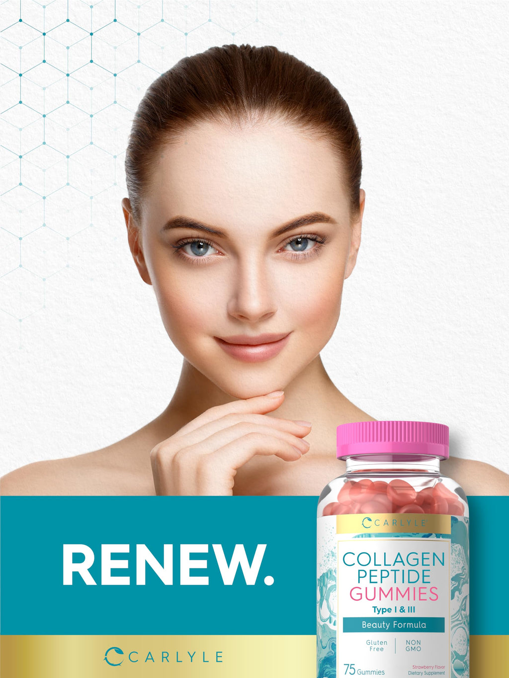 Carlyle Collagen Gummies – Strawberry Beauty Supplement with Type 1 & 3 Hydrolyzed Collagen | Non-GMO & Gluten Free