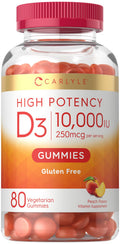 Carlyle Vitamin D3 10000iu Gummies – Peach, 80 Count | Vegetarian & Non-GMO