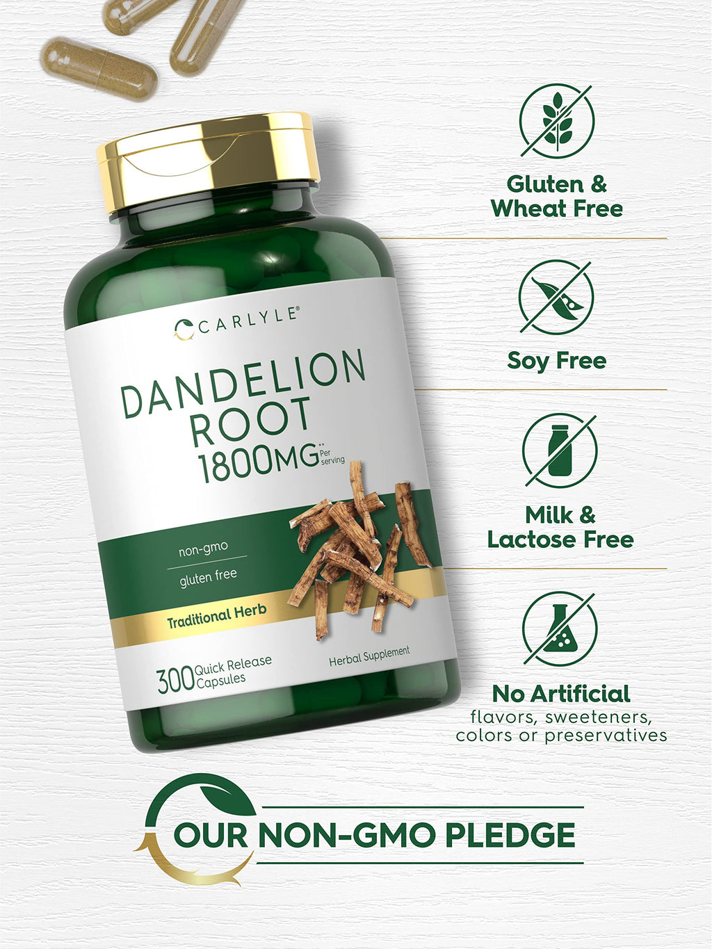 Carlyle Dandelion Root 1800mg – 300 Caps | Gluten Free & Non-GMO