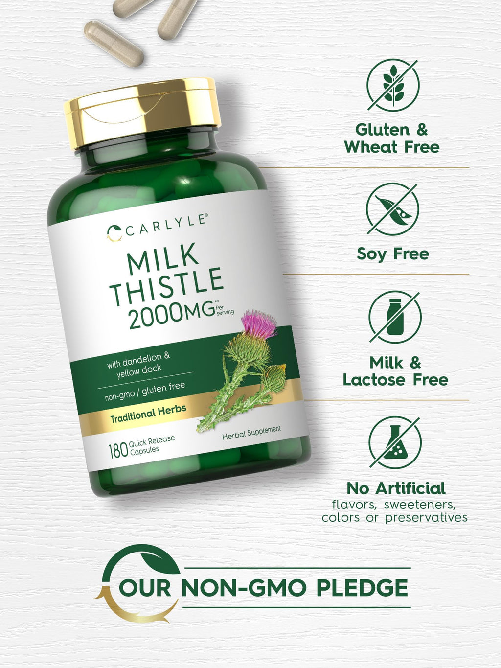 Carlyle Milk Thistle 2000mg – 180 Capsules | Dandelion & Yellow Dock | Non-GMO, Gluten Free