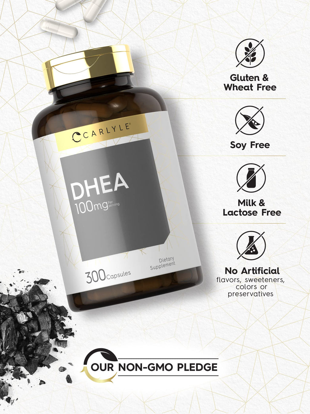 Carlyle DHEA 100mg, 300 Capsules – Non-GMO & Gluten Free (Women & Men)