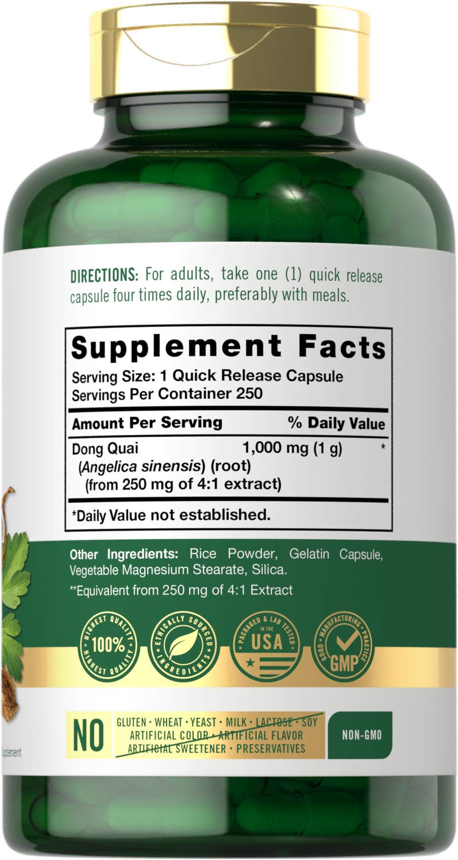 Carlyle Dong Quai Capsules 1000mg – 250 Count | Non-GMO & Gluten Free Traditional Herb