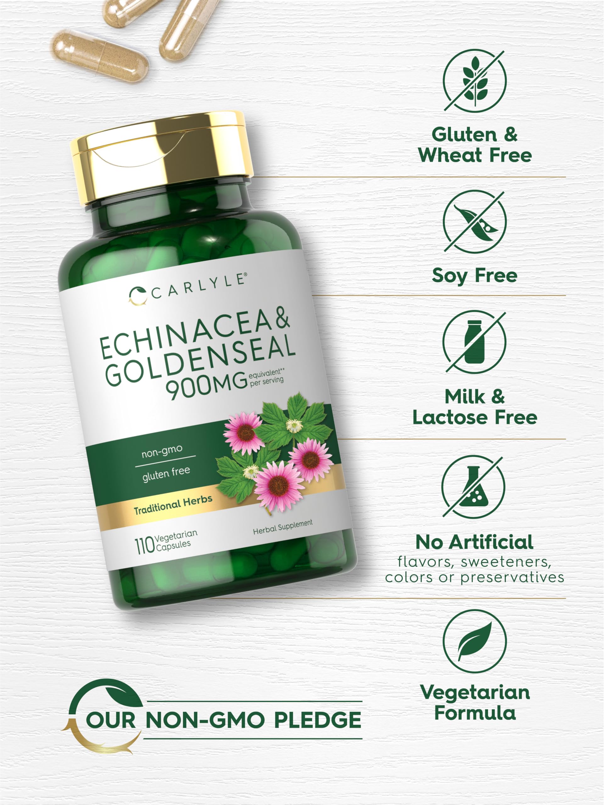 Carlyle Echinacea Goldenseal Capsules – 110 Count, 900mg | Vegetarian, Non-GMO, Gluten Free