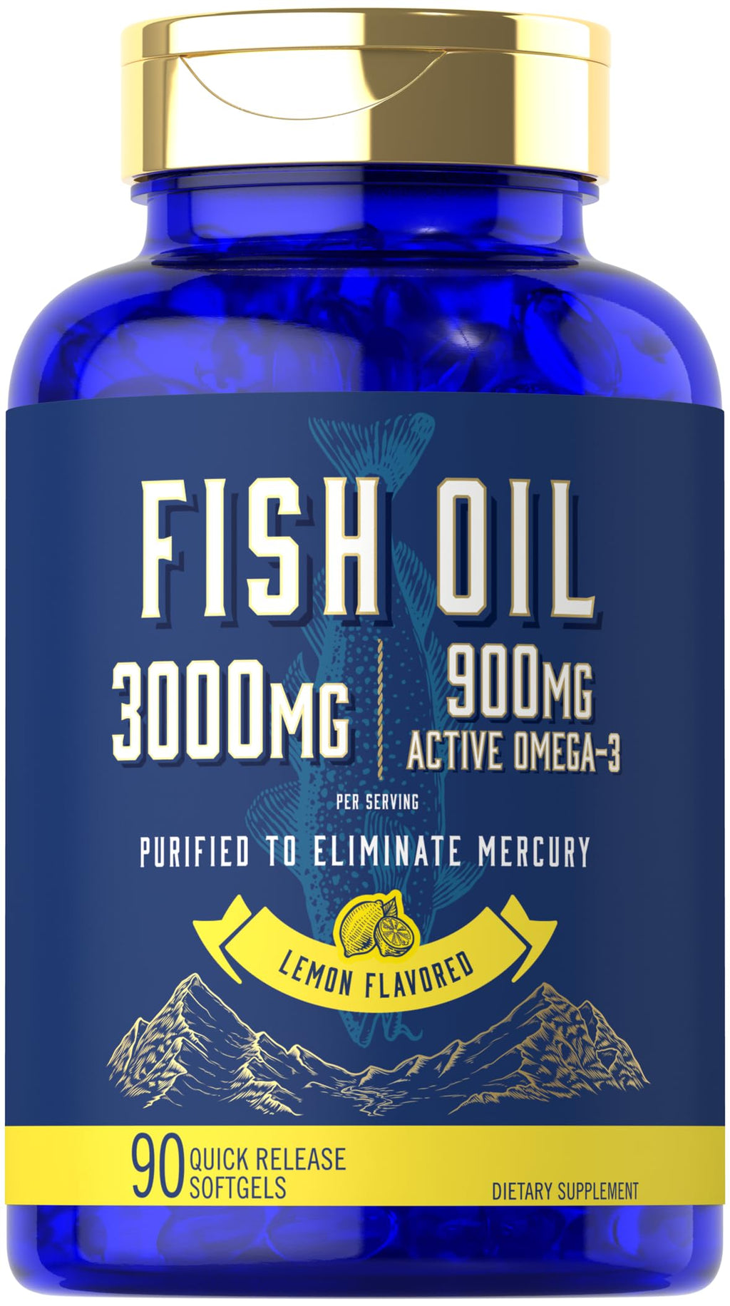 Carlyle Fish Oil 3000mg | 900mg Omega 3 | 90 Softgels | Lemon Flavor | Non-GMO and Gluten Free Supplement