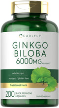 Carlyle Ginkgo Biloba Pills – 6000mg per Serving | 200 Capsules | Bacopa Extract | Extra Strength, Non-GMO & Gluten Free