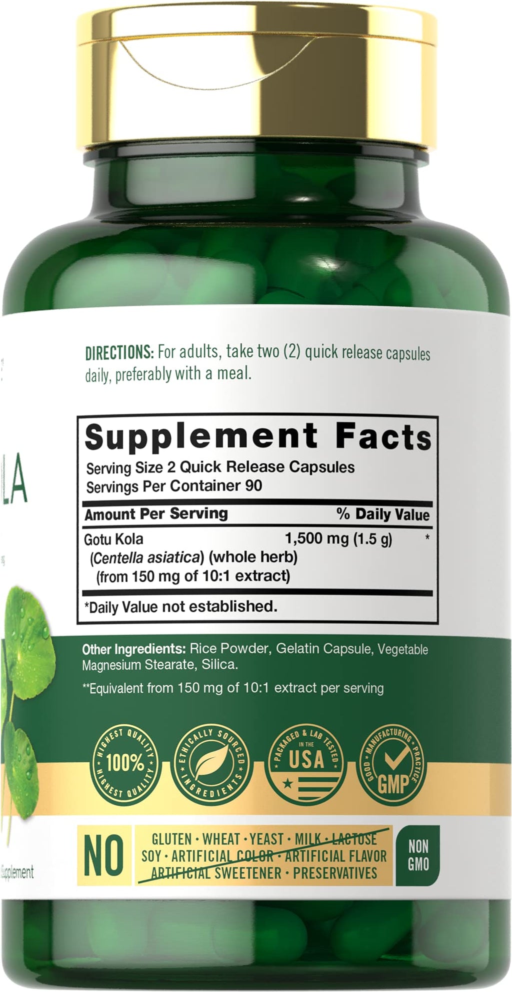 Carlyle Gotu Kola Capsules 1500mg - 180 Count | Non-GMO & Gluten Free