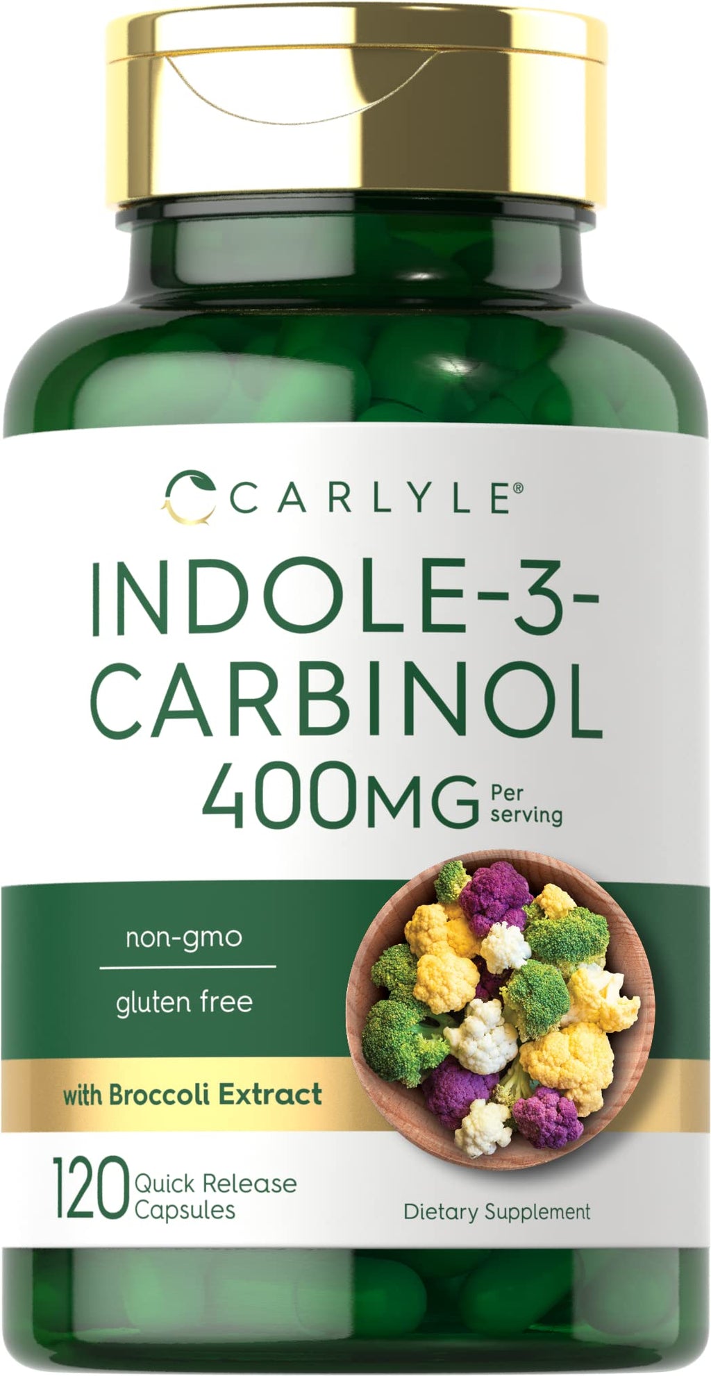 Carlyle Indole-3-Carbinol (I3C) 400mg | 120 Capsules | Advanced Formula with Broccoli Extract | Non-GMO, Gluten Free