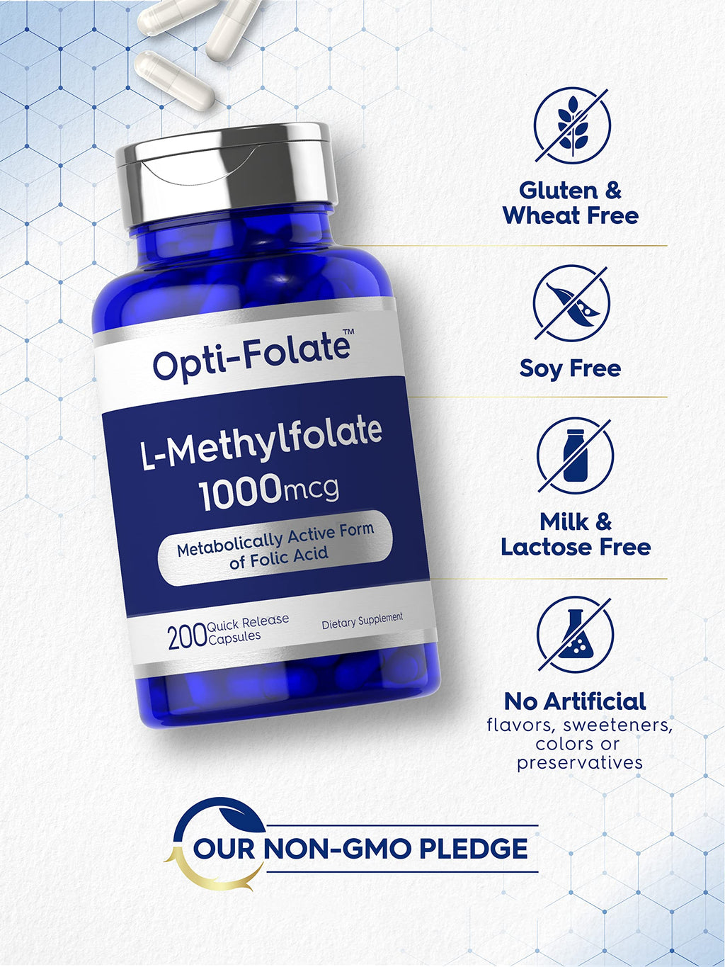 Carlyle L-Methylfolate 1000mcg | 200 Capsules | Opti-Folate – Non-GMO, Gluten Free | 5-MTHF Methyl Folate