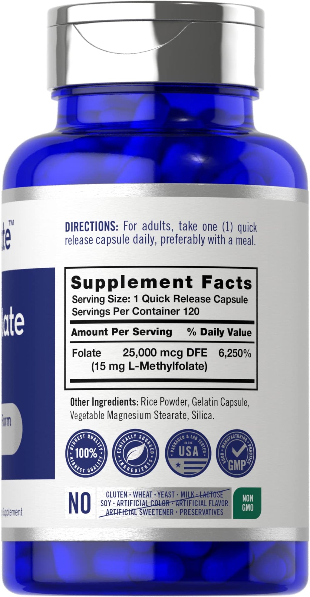 Carlyle L-Methylfolate 15mg - 120 Capsules | Non-GMO, Gluten Free | Opti-Folate