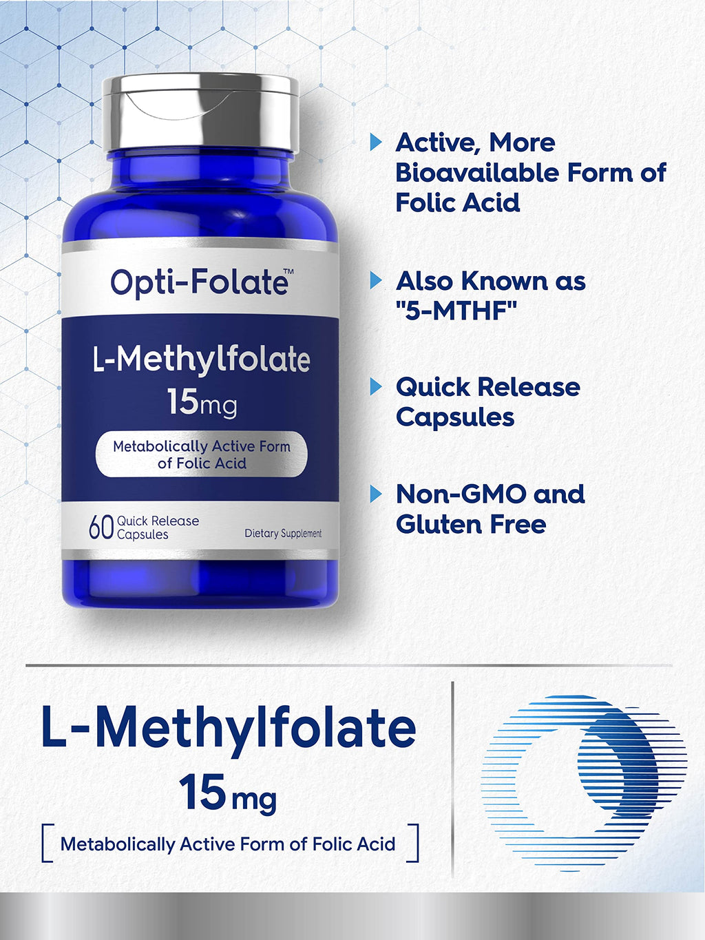 Carlyle L-Methylfolate 15mg | 60 Capsules | 5-MTHF Max Potency | Non-GMO & Gluten Free | Opti-Folate
