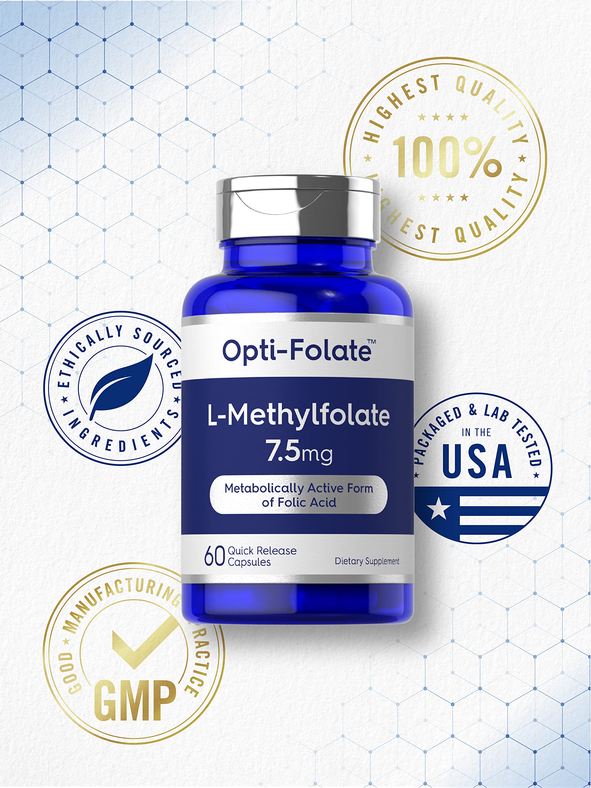 Carlyle L-Methylfolate 7.5 mg | 60 Capsules | Optimized & Activated | Non-GMO, Gluten Free | 5-MTHF Methyl Folate | Opti-Folate (Pack of 2)