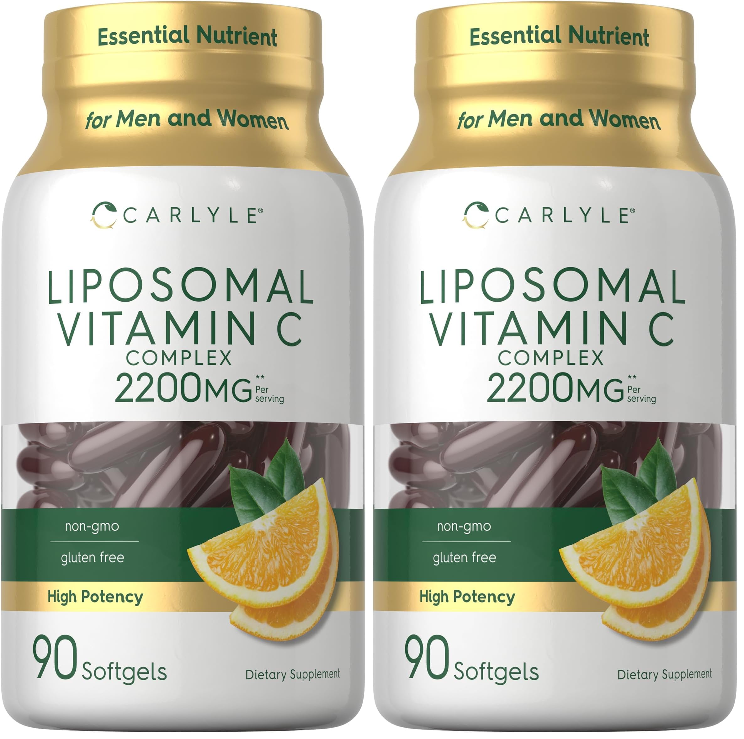 Carlyle Liposomal Vitamin C 2200mg - 90 Softgels | High Potency, Non-GMO & Gluten Free | Pack of 2