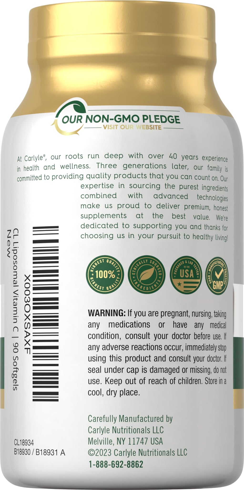 Carlyle Liposomal Vitamin C 2200mg - 90 Softgels | High Potency, Non-GMO & Gluten Free | Pack of 2