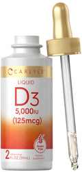 Carlyle Liquid Vitamin D3 5000 IU (125 mcg) – 2 oz | Vegetarian, Non-GMO, Gluten Free