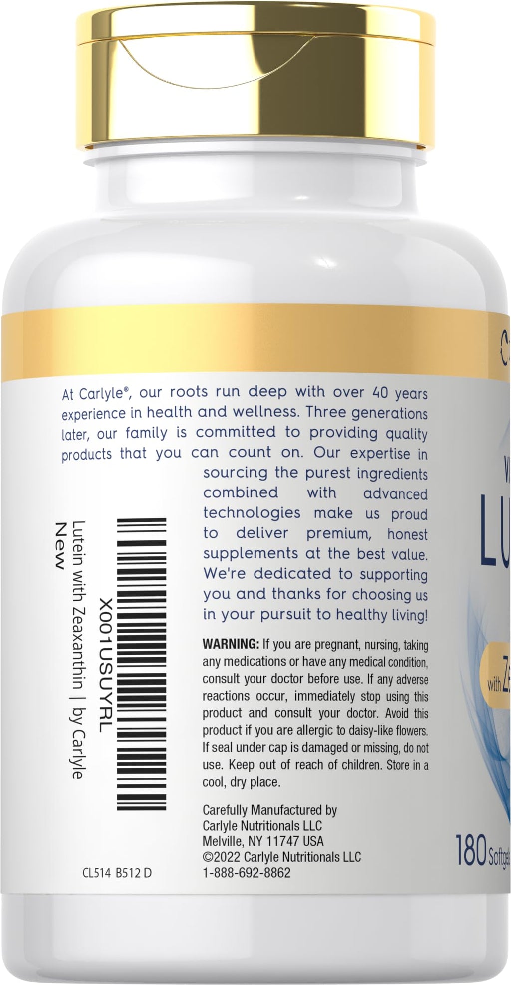 Carlyle Lutein & Zeaxanthin Supplement | 40 mg Lutein + 2 mg Zeaxanthin per Softgel | 180 Softgels | Visi-Gold | Eye Health Vitamins | Non-GMO & Gluten Free