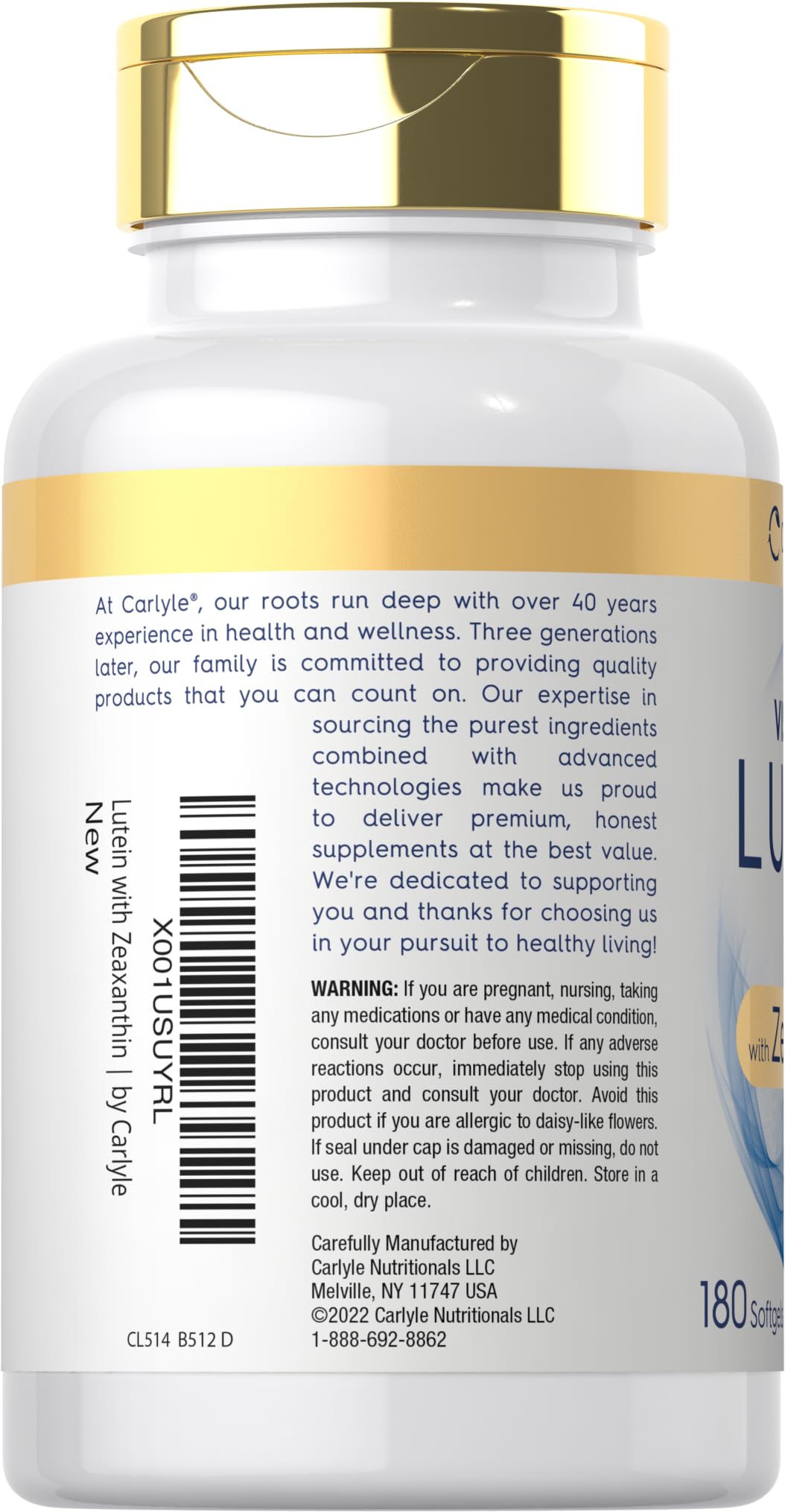 Carlyle Lutein & Zeaxanthin Supplement | 40 mg Lutein + 2 mg Zeaxanthin per Softgel | 180 Softgels | Visi-Gold | Eye Health Vitamins | Non-GMO & Gluten Free