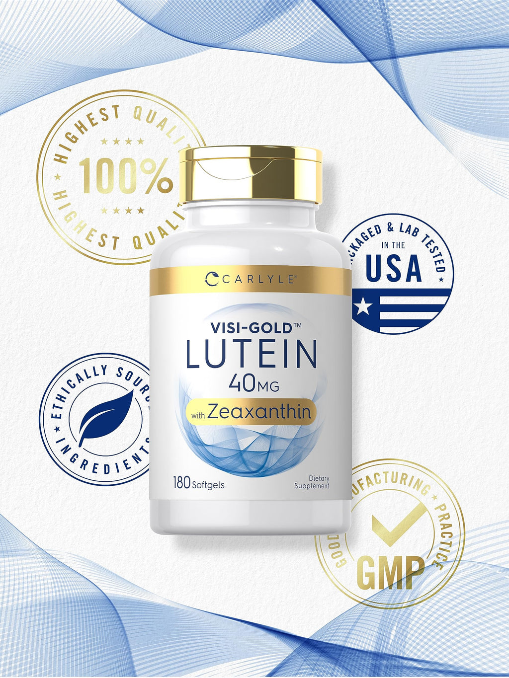 Carlyle Lutein & Zeaxanthin Supplement | 40 mg Lutein + 2 mg Zeaxanthin per Softgel | 180 Softgels | Visi-Gold | Eye Health Vitamins | Non-GMO & Gluten Free