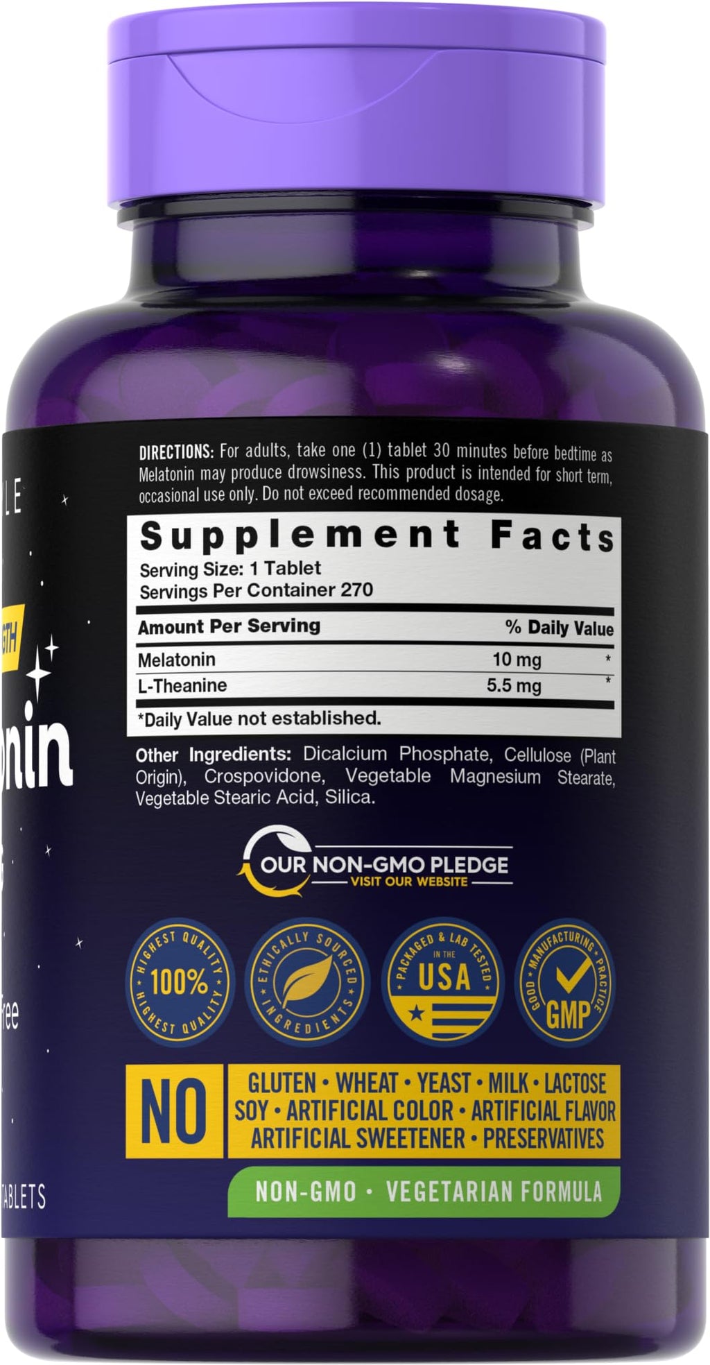 Carlyle Melatonin 10mg – 270 Tablets with L-Theanine | Vegetarian, Non-GMO, Gluten Free (Pack of 2)